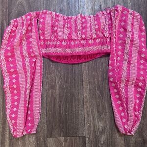 NWT Le Lis Pink Embroidered off-the-shoulder top-0255